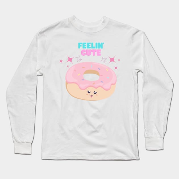 Pink Frosting Feelin Cute Doughnut Long Sleeve T-Shirt by FoxyChroma